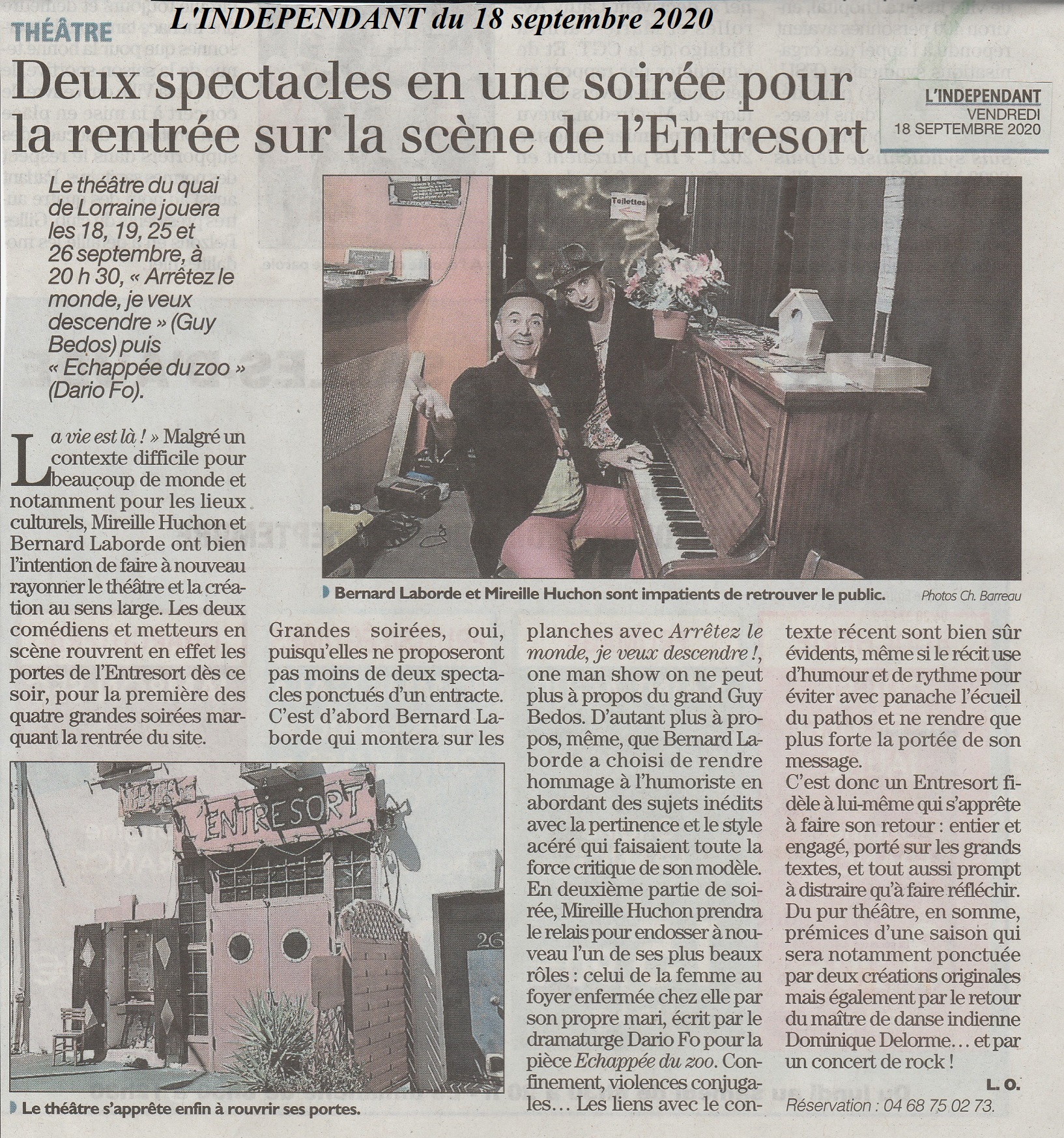 LA GRANDE SOIREE de réouverture du Théâtre de l'Entresort